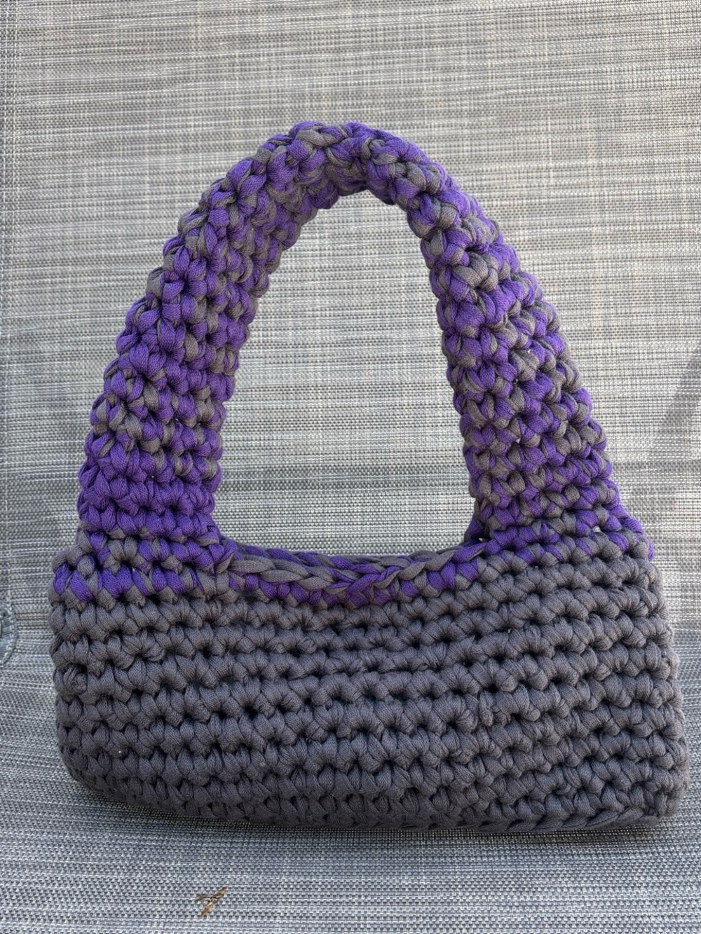 Handmade Gray and Purple Crochet Loaf Shoulder Bag